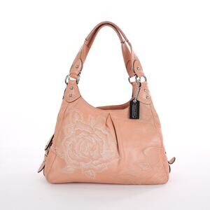 Coach Madison Floral Embroidered Pink Leather Maggie Shoulder Bag